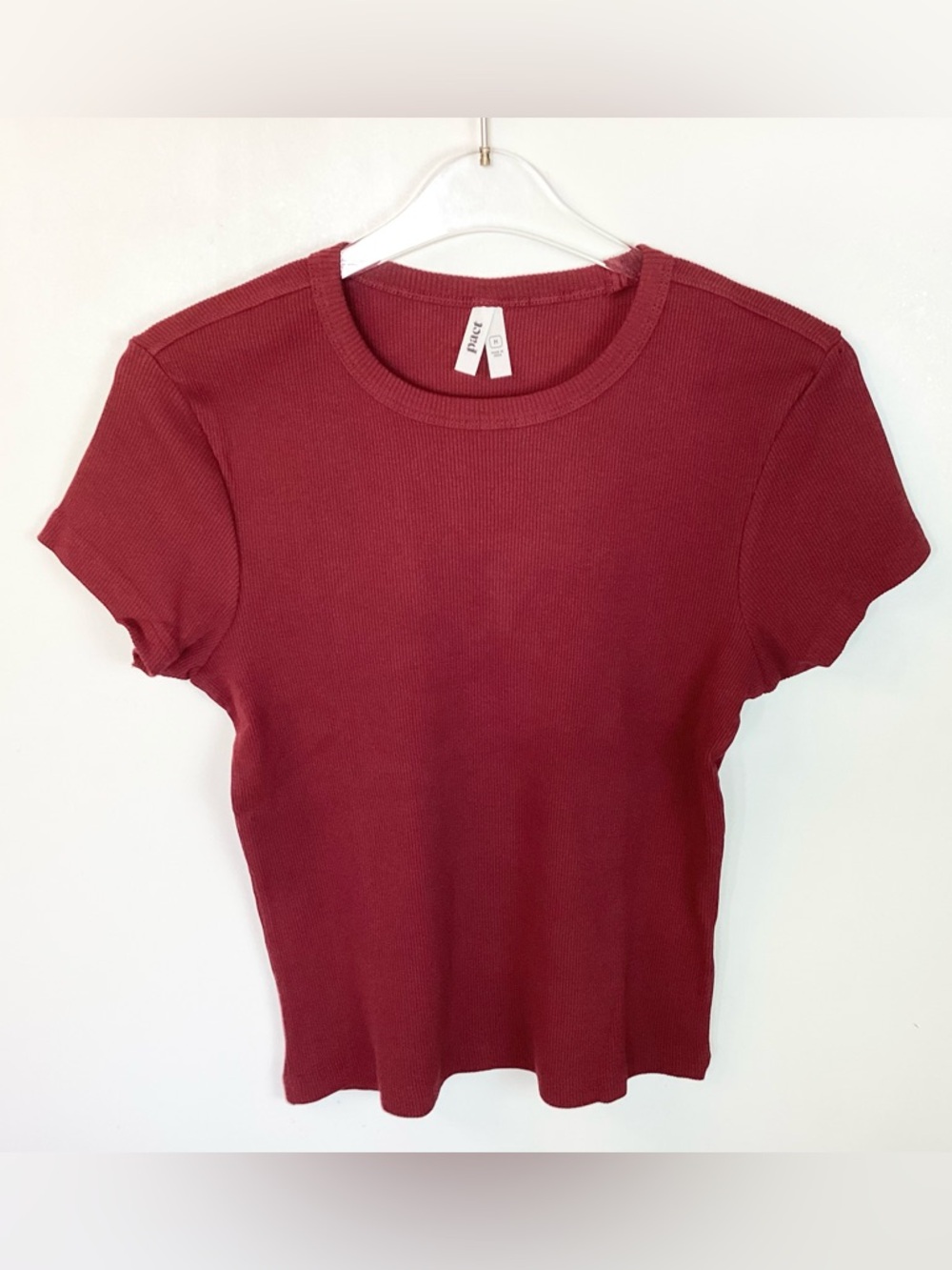 NWOT Pact Short Sleeve Ribbed Organic Cotton Crewneck Tee - Red - M